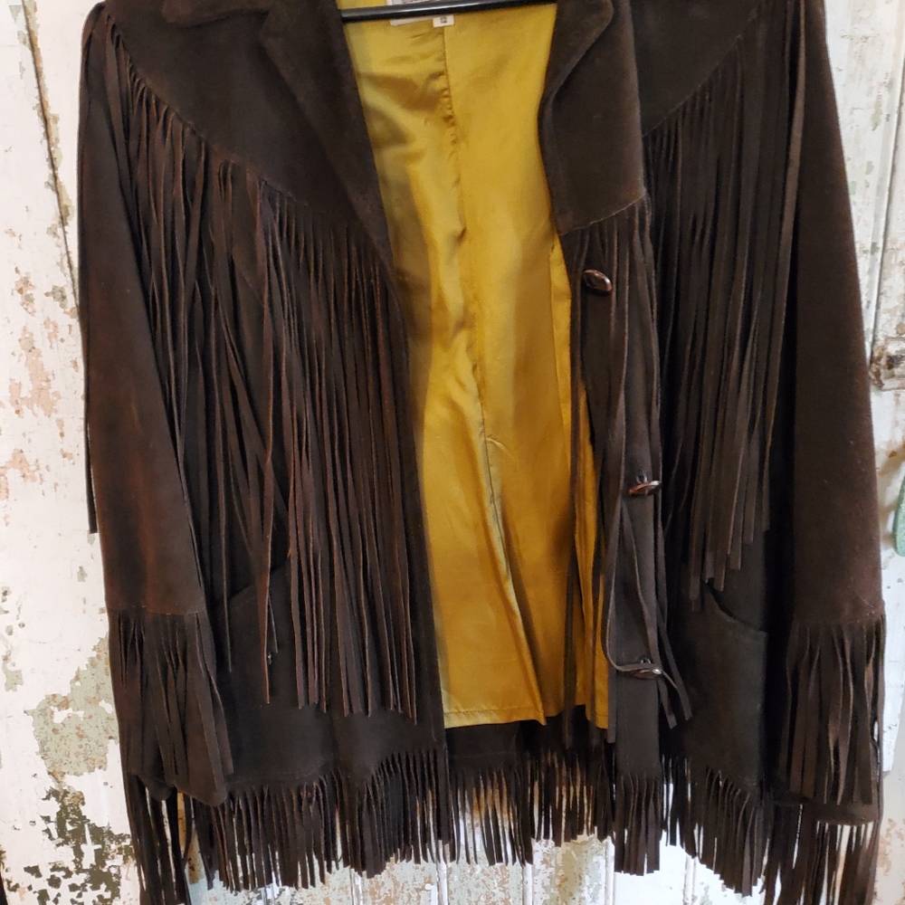 Vintage Pioneer Wear size 12 dark brown women's fringed coat